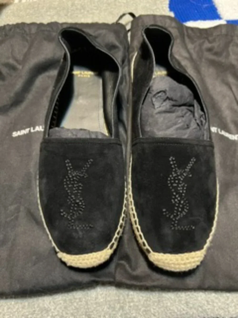 New Never Worn Authentic YSL Black Suede Espadrilles Size 7 1/2 inc. Dustbag